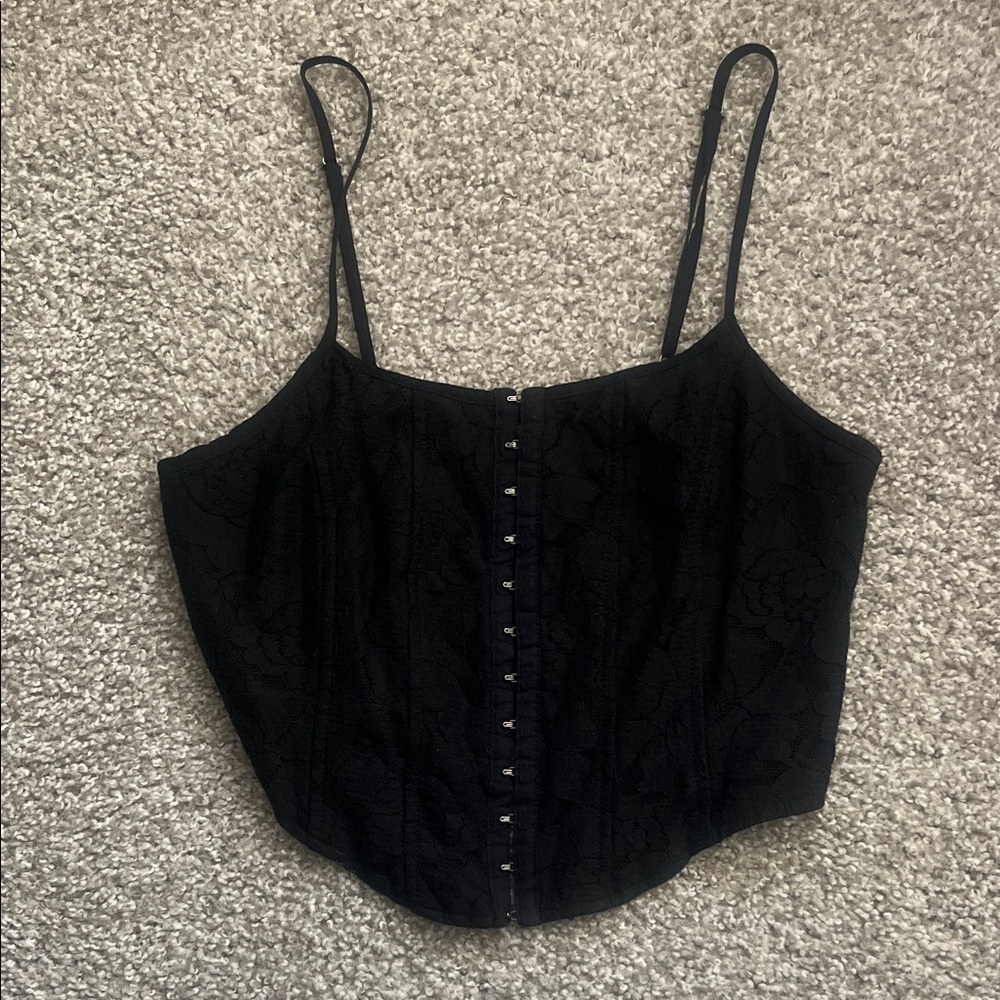 wild fable Black Lace Corset Cami with Front Hooks